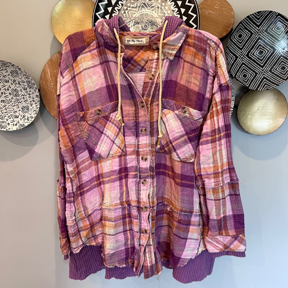 We The Free Free People Purple Creek Canyon Button Down Waffle Knit Top